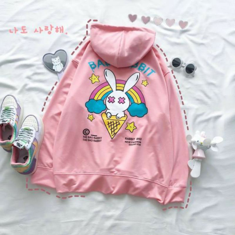 Áo khoác hoodie BAD RABBIT form rộng unisex (Ảnh thật)