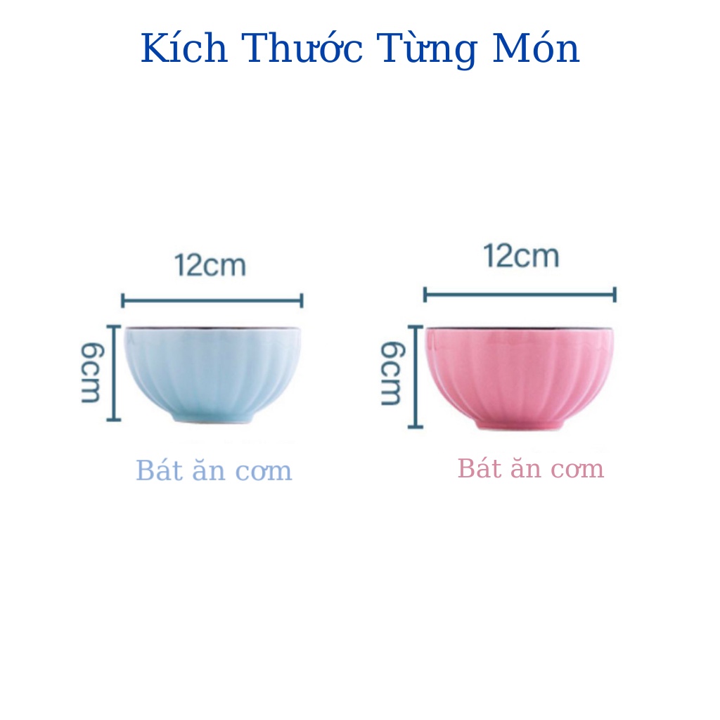 Bộ bát đĩa sứ 18 món 6 người ăn, bát đĩa decor màu xanh ngọc, màu hồng - Gốm Sứ Như Ý