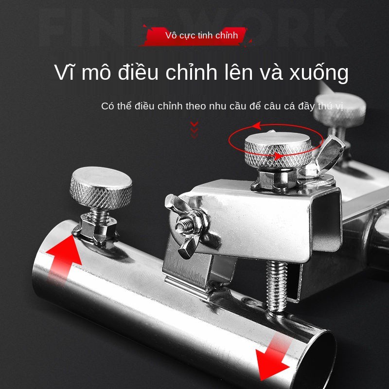 Hộp câu cá bằng thép không gỉ Giá đỡ pháo đôi Ghế đa năng đầu phụ kiện thanh