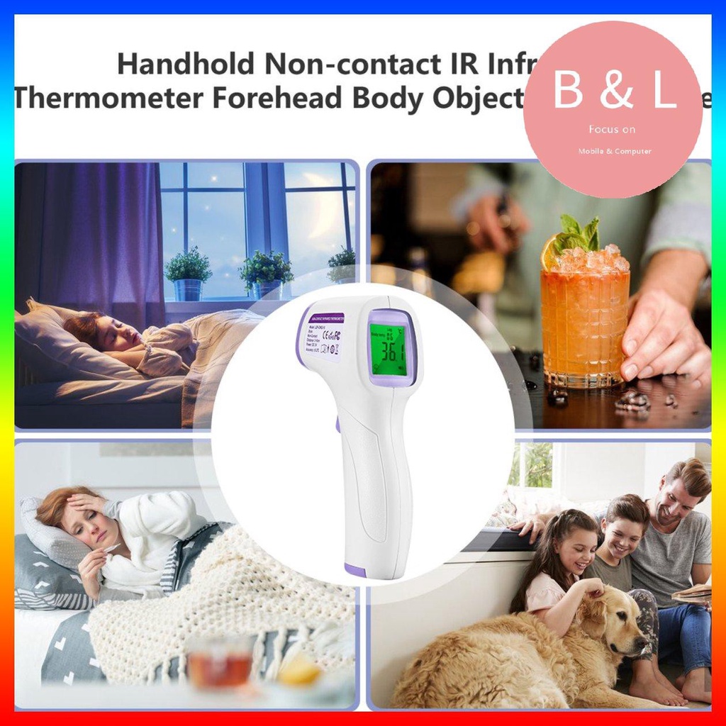 [Hàng mới về] Nhiệt kế hồng ngoại cầm tay không tiếp xúc với ba màu đèn nền tiện dụng