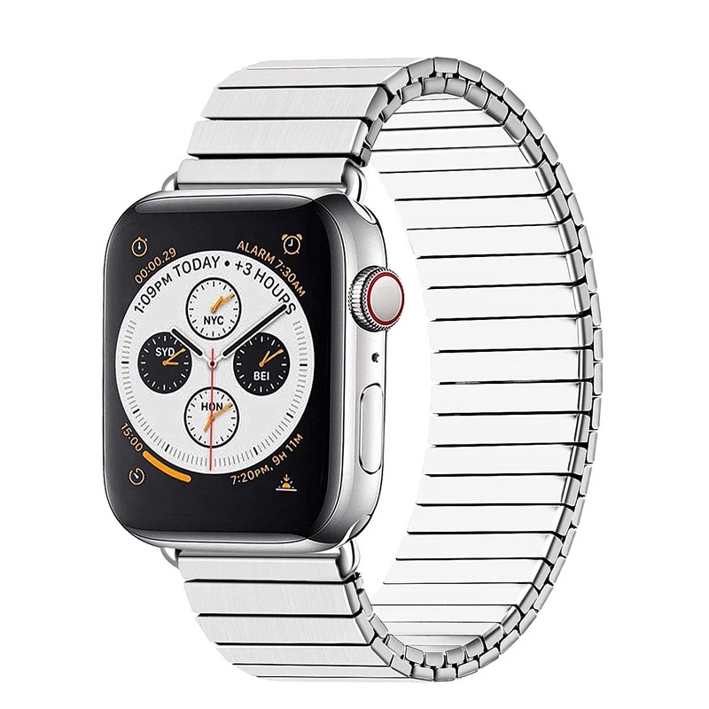 Dây Đeo Đồng Hồ Bằng Thép Không Gỉ Co Giãn 38mm 40mm 44mm 42mm Cho Apple Watch Series 6 5 4 3 Se 7 41mm 45mm