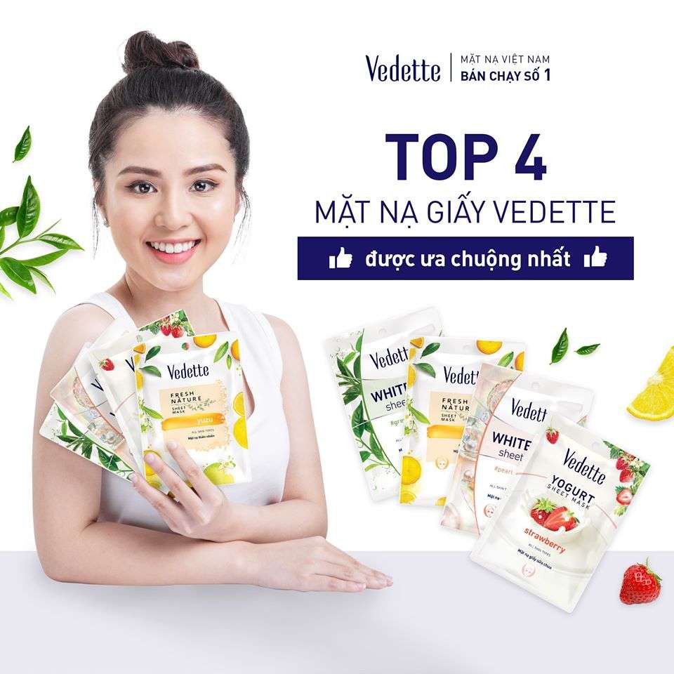 Mặt Nạ Giấy Trắng Da Dưa Leo 22ml VEDETTE - DƯỠNG ẨM &amp; SE DA - TPM019