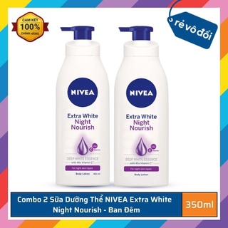 Bộ 2 sữa dưỡng thể ban đêm NIVEA Extra White Night Nourish dưỡng ẩm trắng da (350mlx2) - Thái Lan