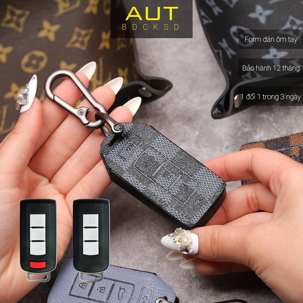 Bao da bảo vệ chìa khoá xe Mitsubishi Xpander Triton Athlete Outlander Pajero Attrage 2022 LV handmade MI CD