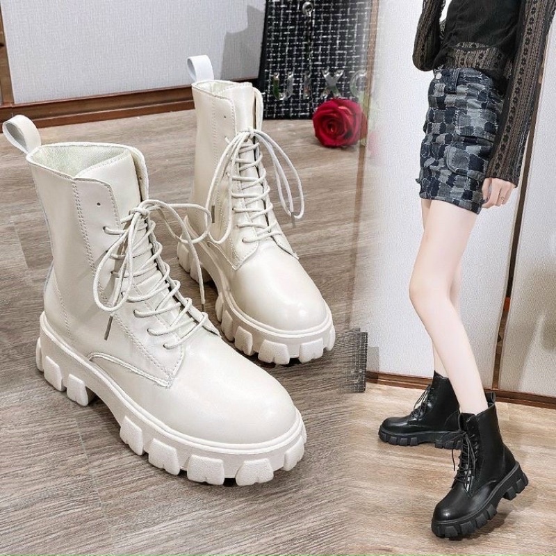 Bốt ulzzang bốt nữ đế răng cưa phong cách hai màu đen trắng