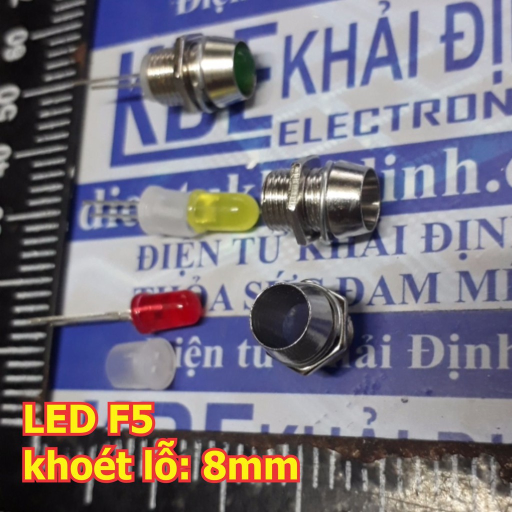LED báo tín hiệu F5 5mm có vỏ inox bảo vệ, khoan lỗ giữ 8mm (giá cho 10 bộ) kde4990