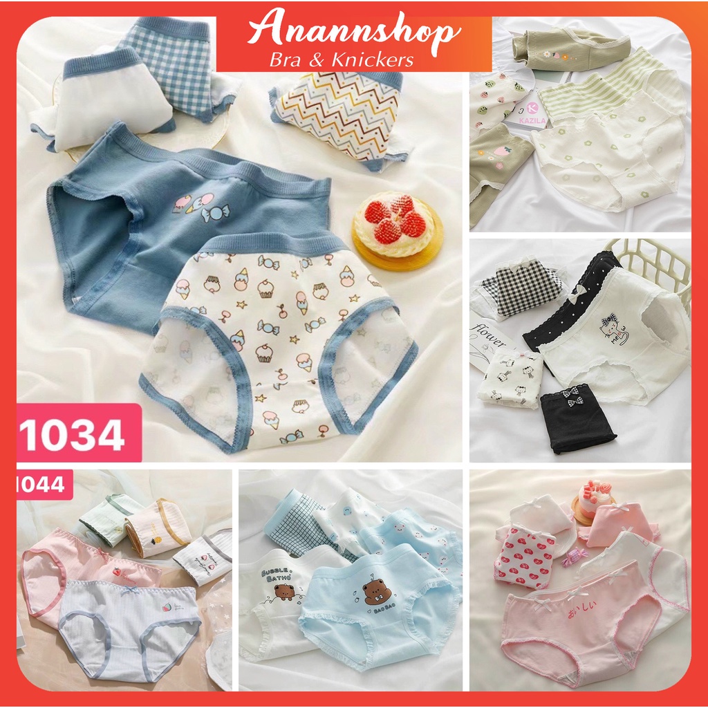Set 5 Quần Lót Nữ Cotton Cạp Vừa Ôm Dáng Body Thoáng Khí Kháng Khuẩn In Hình Họa Tiết Dễ Thương Xinh Xắn