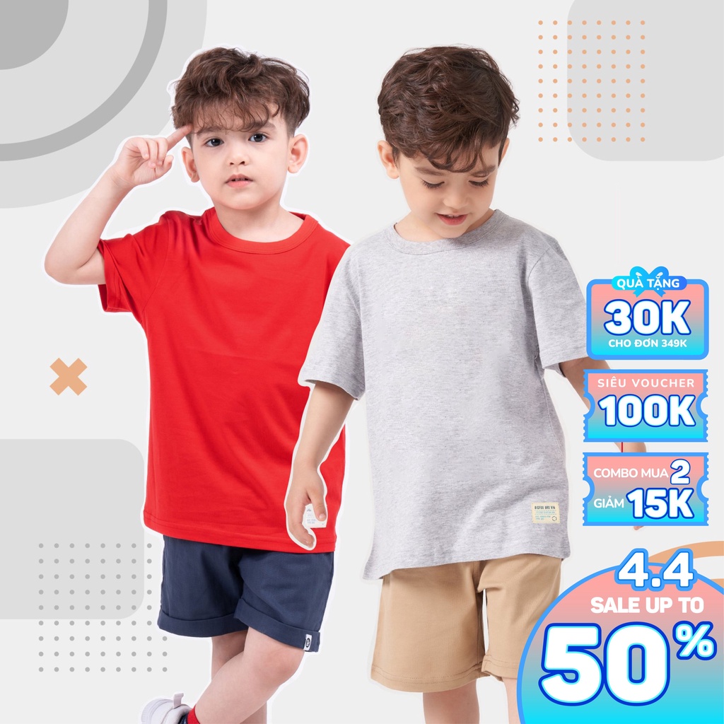 Áo Thun Trơn Cho Bé Trai Màu Xanh, Vàng, Trắng, Đỏ, Ghi Chất Liệu Cotton Mền Mịn Size Trẻ Em 3,4,5,6,7,8 Tuổi