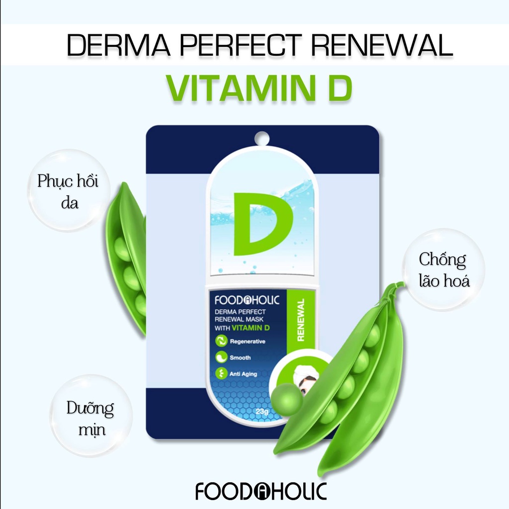 Combo 10 Mặt nạ tinh chất Vitamin D dịu da, dưỡng ẩm Foodaholic Derma Perfect Renewal Mask With Vitamin D 23g x10