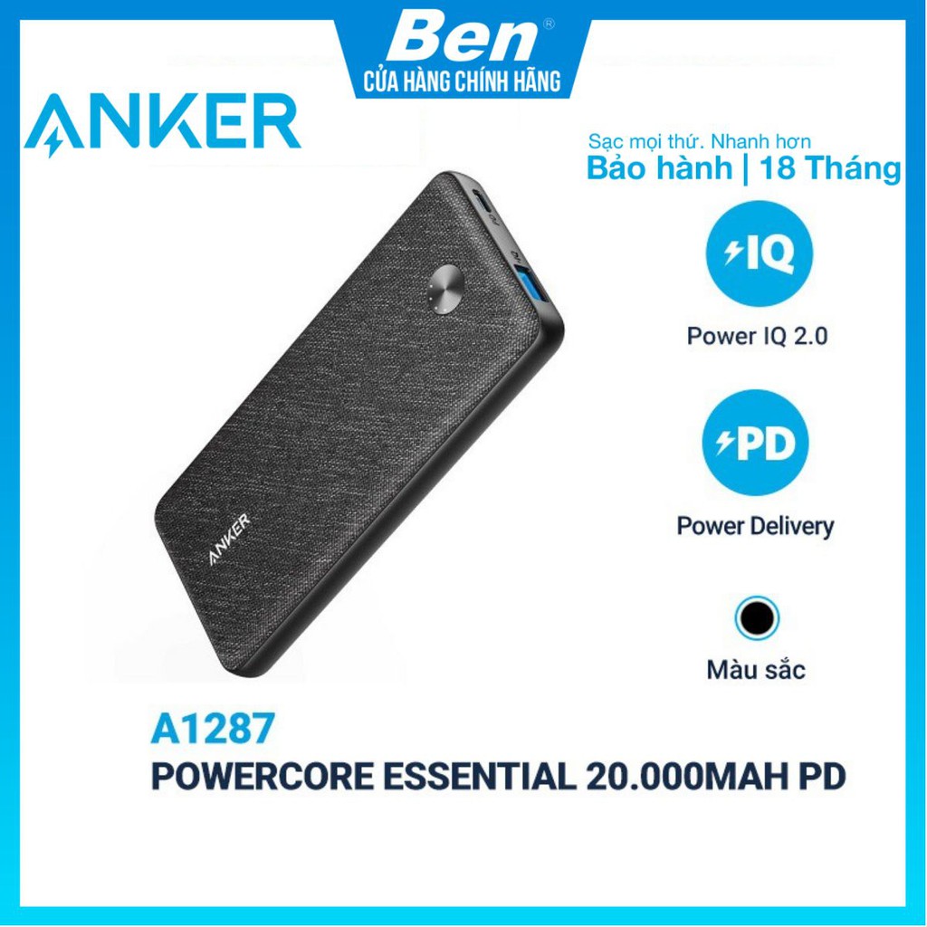 Pin Dự Phòng ANKER PowerCore Essential 20.000mAh Power Delivery - A1287