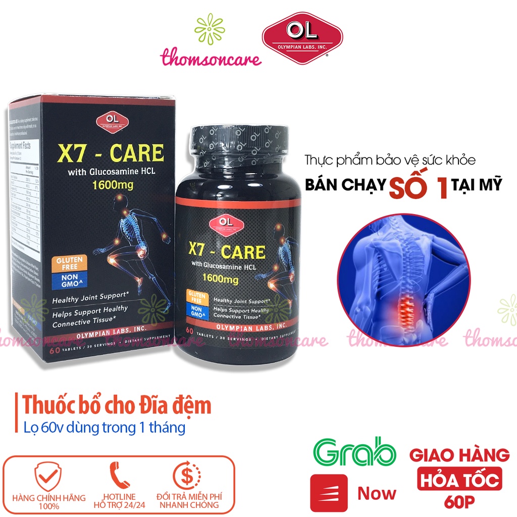 Dưỡng khớp và đĩa đệm X7 Care của Olympian Lab, nhập khẩu từ Mỹ - Hộp 60 Viên X7care tốt cho cột sống, cổ vai gáy