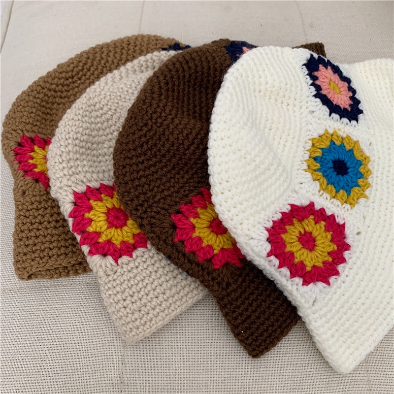 Mũ Bucket Đan Len Thủ Công Phong Cách Nhật Bản Thời Trang Thu Đông Cho Nữ