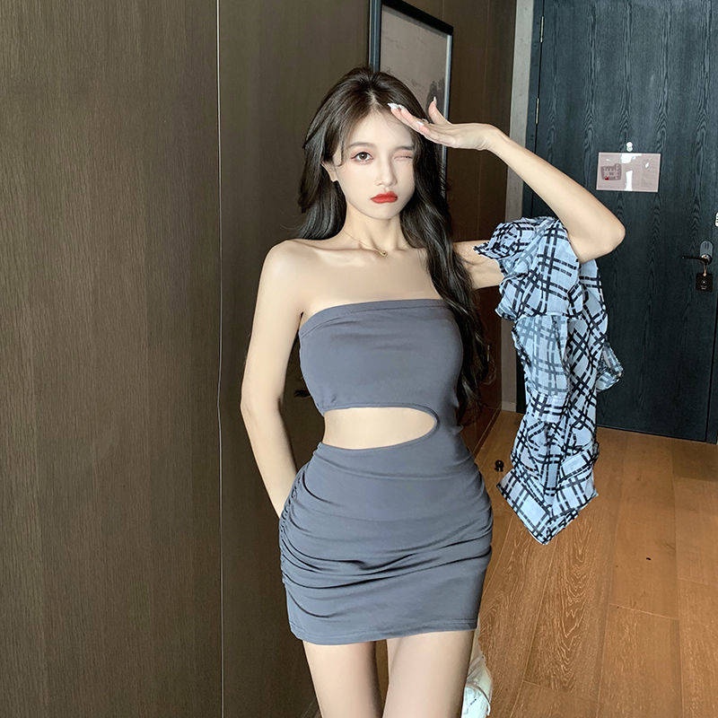 Đầm Ống Ngắn Xếp Ly Ôm Dáng Khoét Rỗng Thiết Kế Gợi Cảm Mùa Hè Cho Nữ