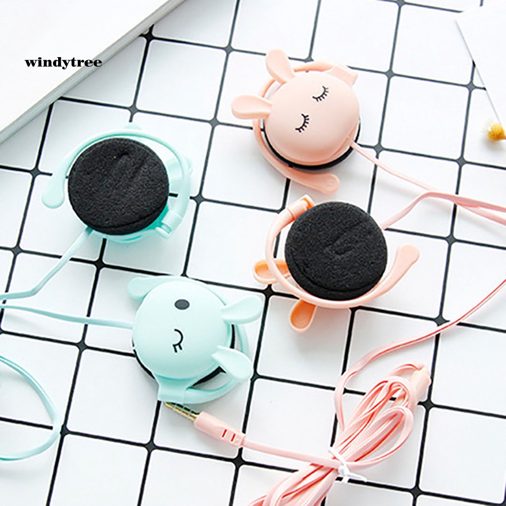 WDTE Cute Rabbit Stereo Earphone Headphone with Mic 3.5mm Ear-hook Sport Headset Gift