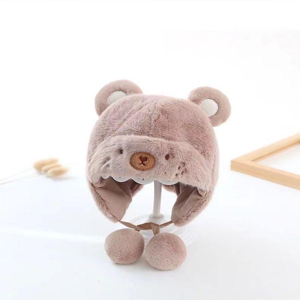 Mũ Beanie Vải Bông Thêu Hình Gấu Dễ Thương Chống Gió Thời Trang Thu Đông Cho Bé