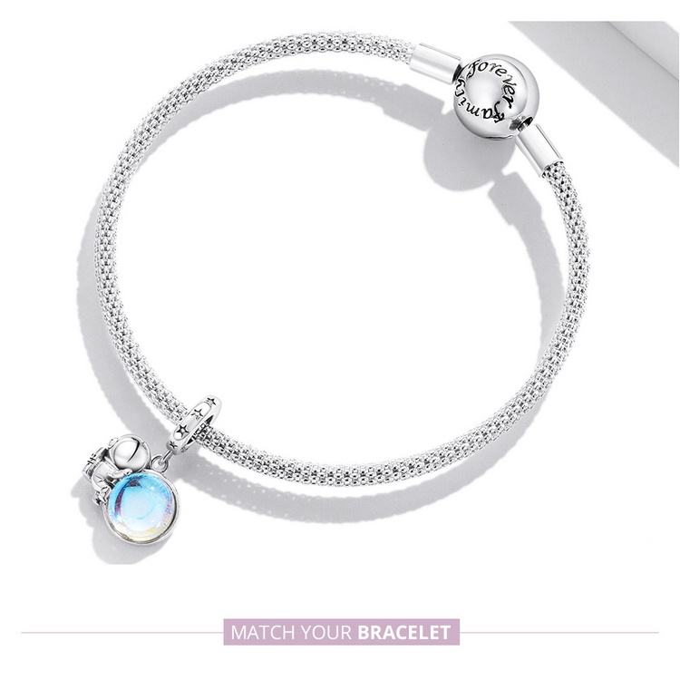 Hạt charm BAMOER BSC581 bằng bạc 925 hình phi hành gia làm trang sức thủ công