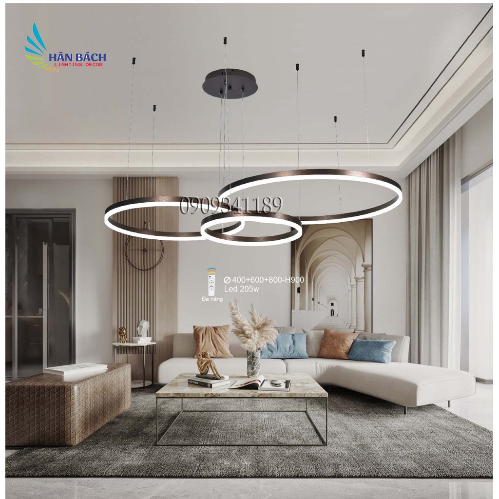 Đèn thả trần 3 vòng riêng biệt 3 Chế Độ Ánh Sáng -Tăng Giảm Ánh Sáng -Điều Khiển Từ Xa