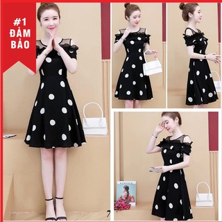 Đầm chấm bi hở vai nhẹ nhàng, chất mát, đầy đủ size 30 đến 72kg - 75605