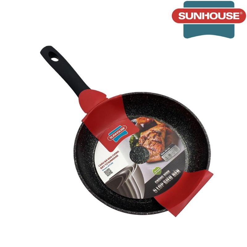 Chảo inox 5 đáy Sunhouse, chảo đá hoa cương Sunhouse size 24,26,28 hàng chính hãng dùng được mọi loại bếp