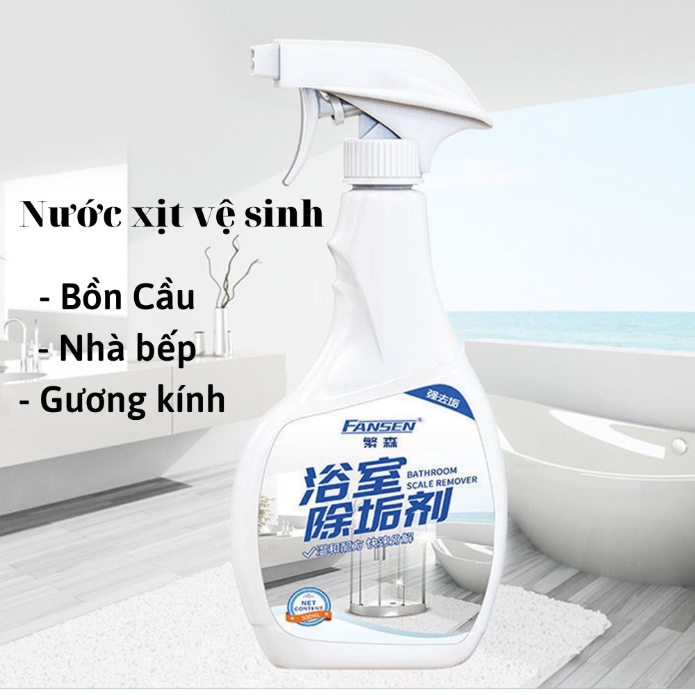 Chai Nước xịt tẩy rửa nhà vệ sinh,phòng tắm, nhà bếp Fansen 500ml, tẩy vòi sen tẩy gương kính tẩy cặn bồn rửa