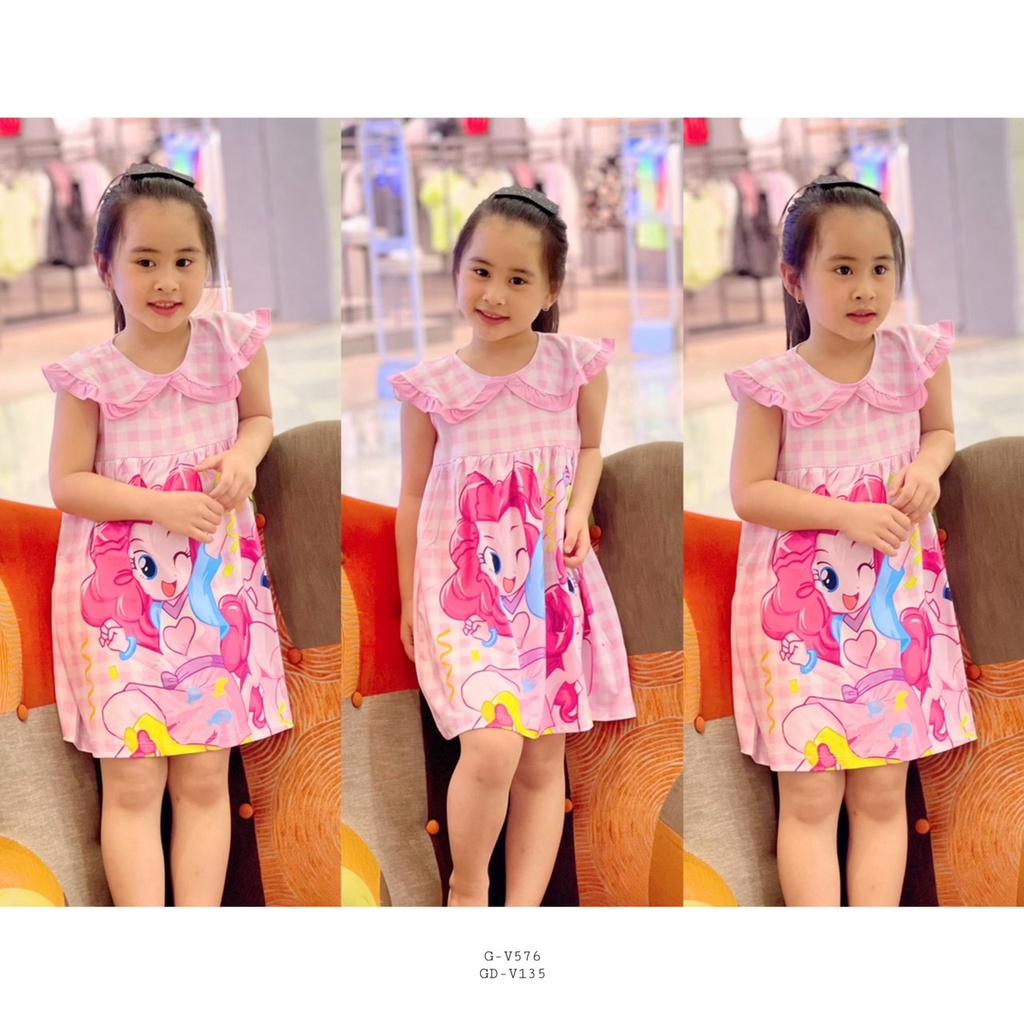 Đầm caro sát nách 3D bé gái