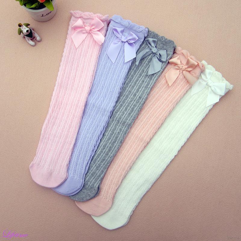 Vớ Dài Bằng Cotton Mềm Mại Giữ Ấm Chân Đính Nơ Dễ Thương Cho Bé Gái Sơ Sinh