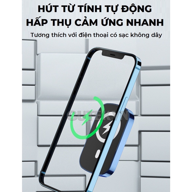 Sạc dự phòng không dây sạc nhanh pin 10000mah mini nhỏ gọn cao cấp cho từ iphone 8/X/11/12/13 – Gutek Mag2