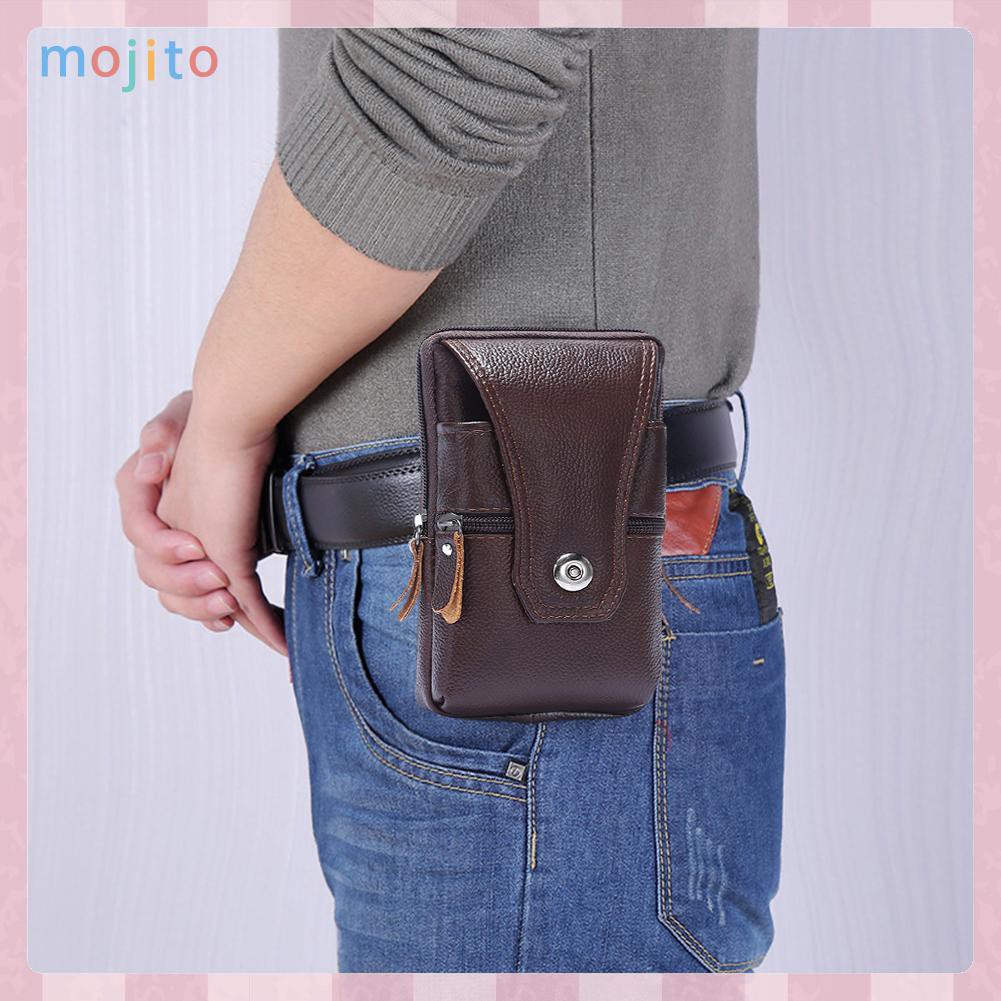 MOJITO Men Genuine Leather Waist Bag Business Waterproof Phone Belt Bum Zip Pouch