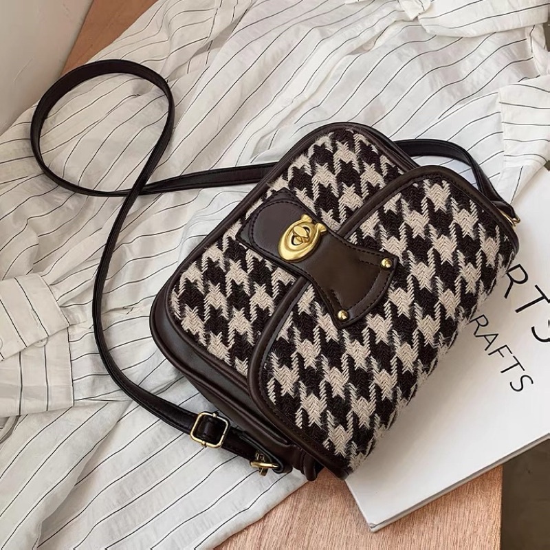 Túi xách đeo chéo, túi đeo vai hoạ tiết houndstooth, nanh sói hottrend  thời trang Hàn Quốc cho nữ