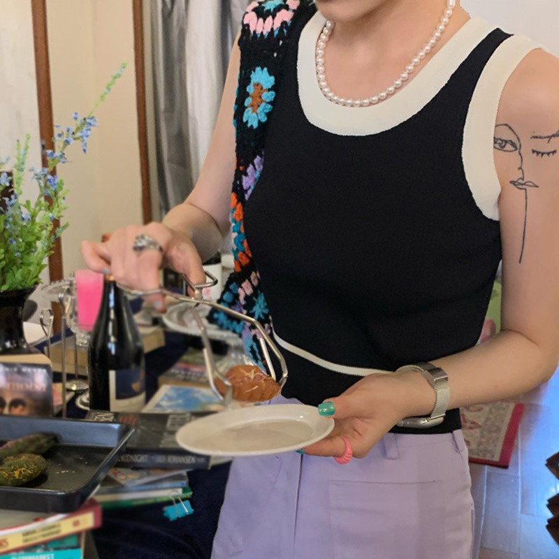 Áo Tank Top Cổ Tròn Màu Tương Phản Thời Trang Mùa Hè Cho Nữ