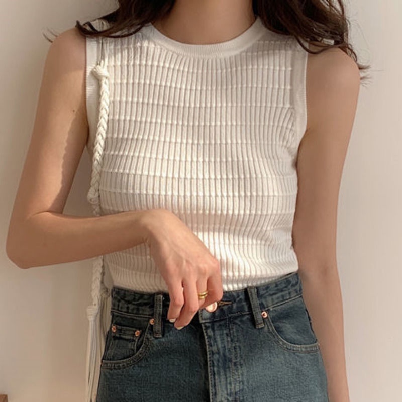 Áo Len Không Tay Màu Sắc Đơn Giản Cho Nữ 156510 Áo Camisole Cổ Tròn Ôm Dáng Đơn Giản Hợp Thời Trang
