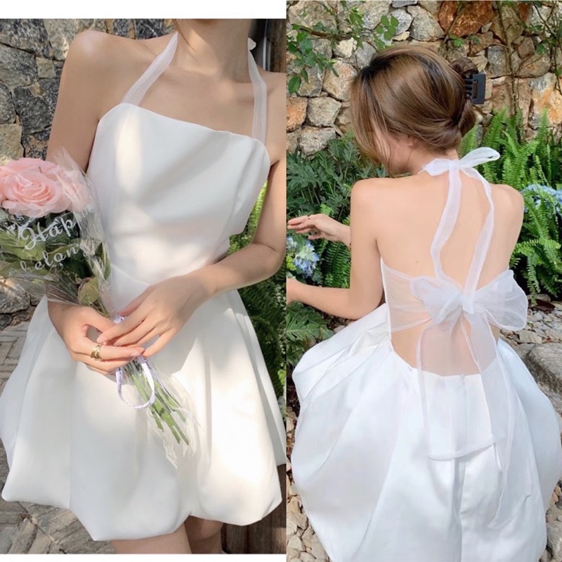 Đầm nữ trắng xoè tiểu thư , Đầm váy nữ công chứa xoè cột nơ | BigBuy360 - bigbuy360.vn