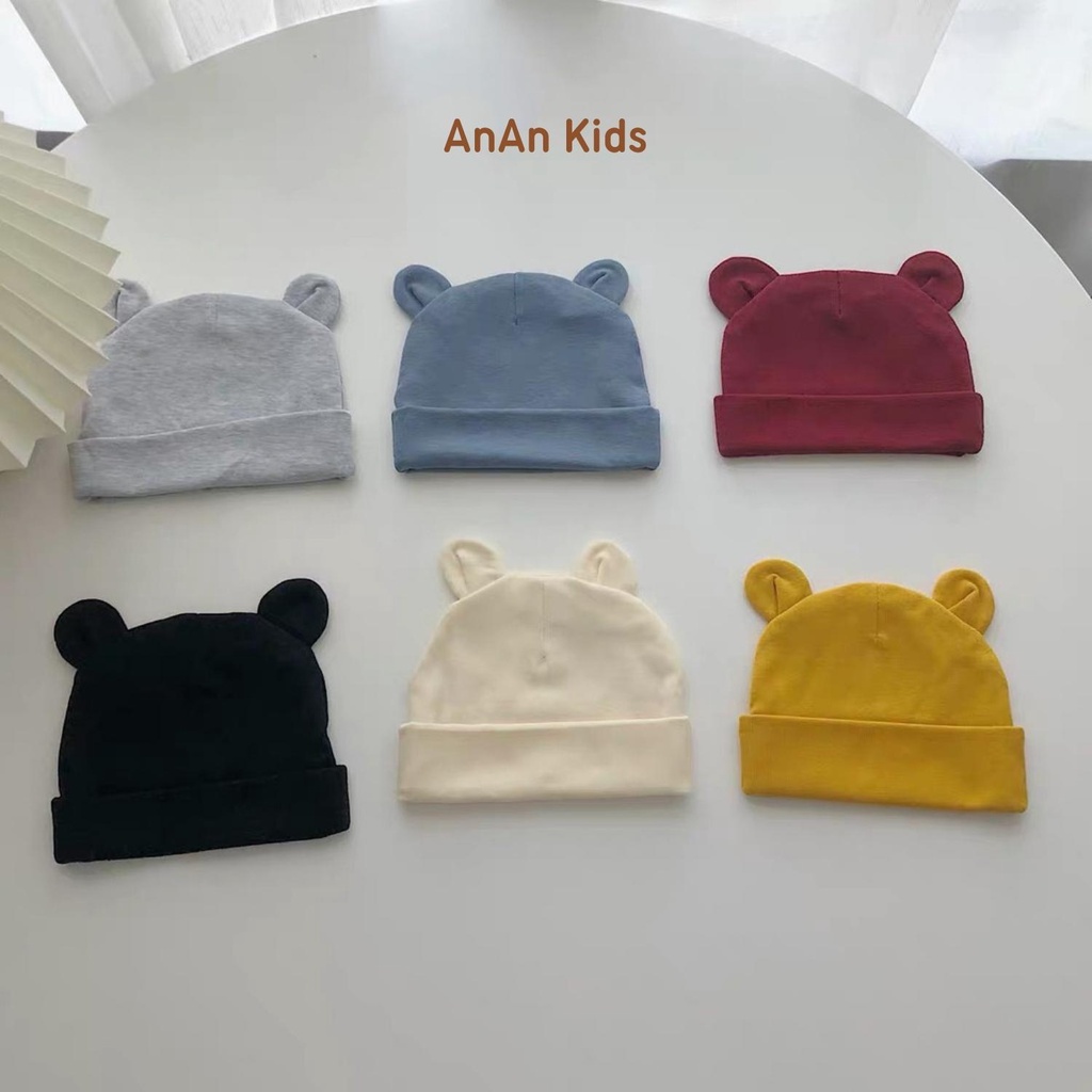 Mũ Cotton Sơ Sinh Tai Gấu Hàng Quảng Châu Siêu Xinh Cho Bé 0-6 Tháng
