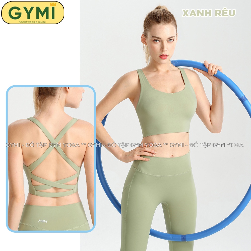 Áo bra tập gymi yoga nữ GYMI AL31 dáng 2 dây chéo hở lưng thể thao có mút ngực chất thun poly cao cấp nâng đỡ ngực