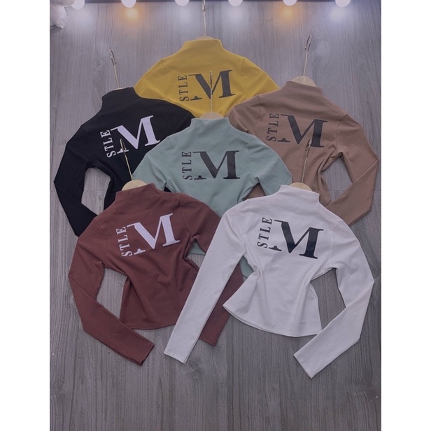 Croptop cổ lọ tay dài bb hình chụp thật kèm video