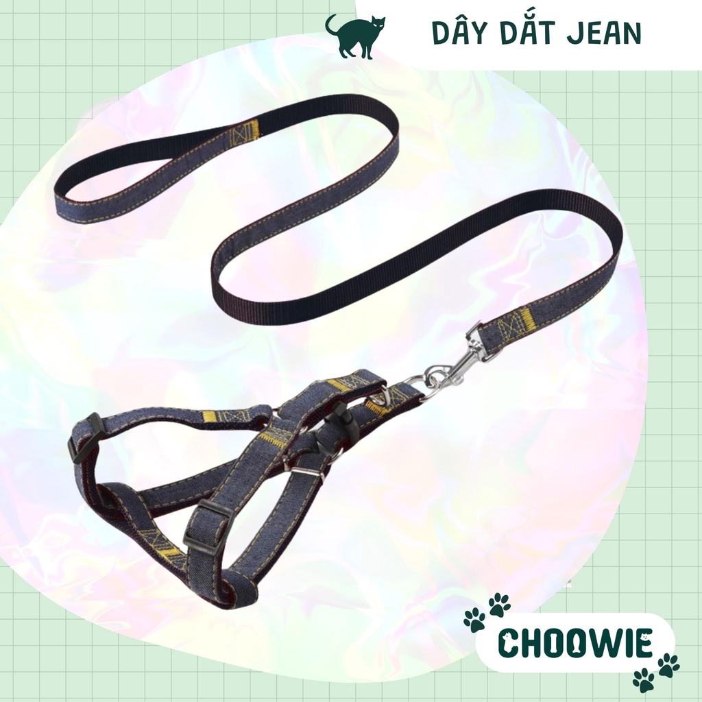 Dây dắt JEAN dạng yếm dày 1 cm và 1,5 cm | Phụ kiện chó mèo