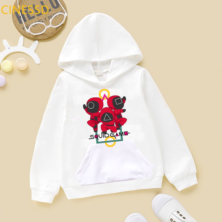 Áo hoodie squid game trò chơi con mực màu trắng hot trend cho bé trai bé gái