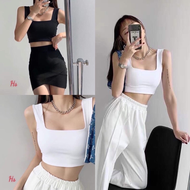 Áo Croptop Nữ Hai Dây Cổ Vuông So Hot🦋 Áo Crt Nữ Ba Lỗ Hai Màu Siêu Xinh