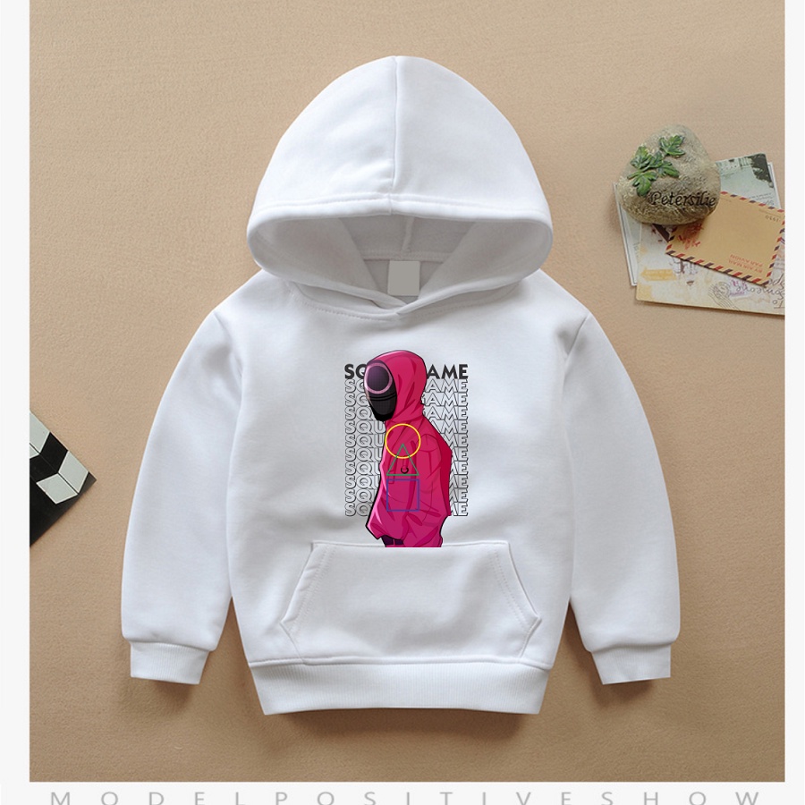 Áo squid game áo khoác hoodie trò chơi con mực màu trắng cực chất cho bé trai bé gái