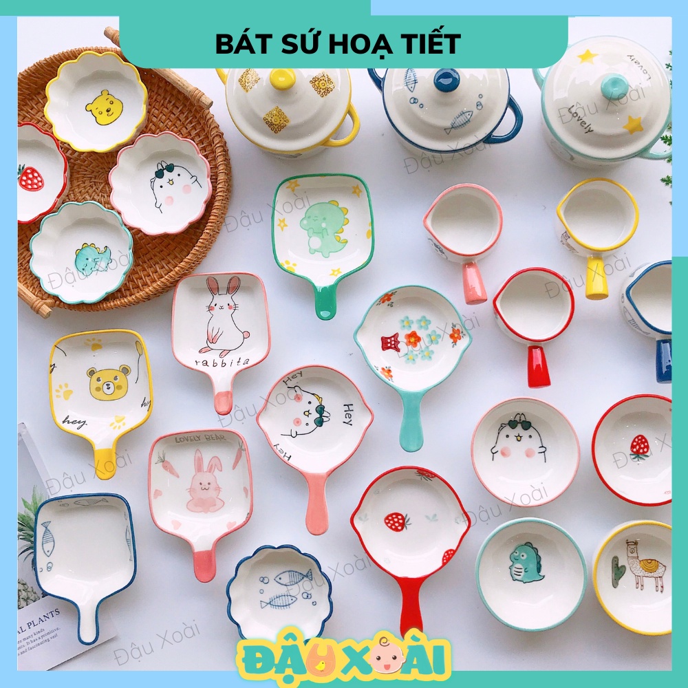 Bát sứ hoạ tiết ăn dặm cho bé dâu, cá, khủng long