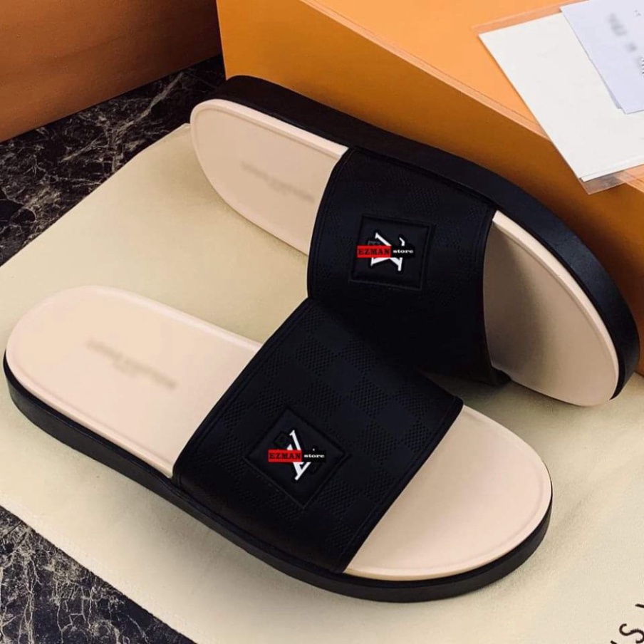 FREE SHIP   Dép nam quai ngang thêu logo LV đế cao su CỰC HOT 2021, Dép nam đẹp mang êm chân