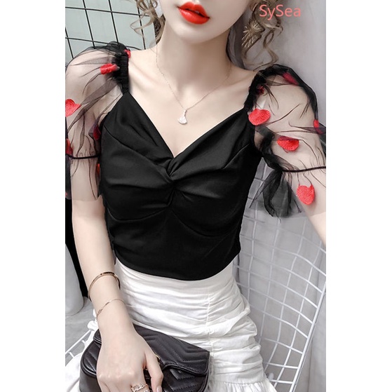 Áo Kiểu Cổ Chữ V Phối Lưới Thời Trang Mùa Hè Cho Nữ