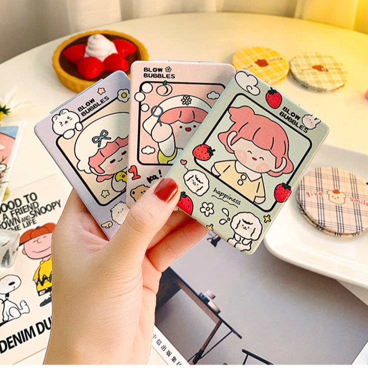Gương trang điểm cầm tay 2 mặt mini gấp gọn tiện lợi hàn quốc