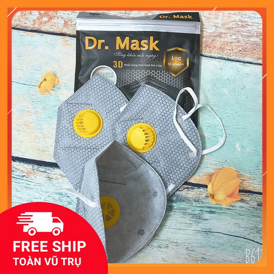 Khẩu Trang Kháng Khuẩn Dr Mask Có Van Thở, Hàng Việt Nam  Có Lớp Kháng Khuẩn, Lớp Than Hoạt Tính