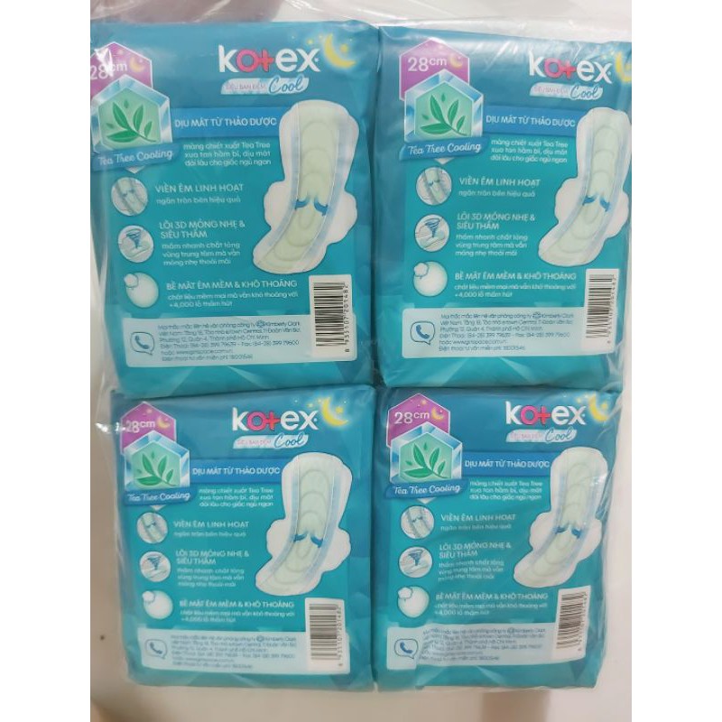 (28cm)- Kotex thảo dược Cool siêu ban đêm gói 4 miếng