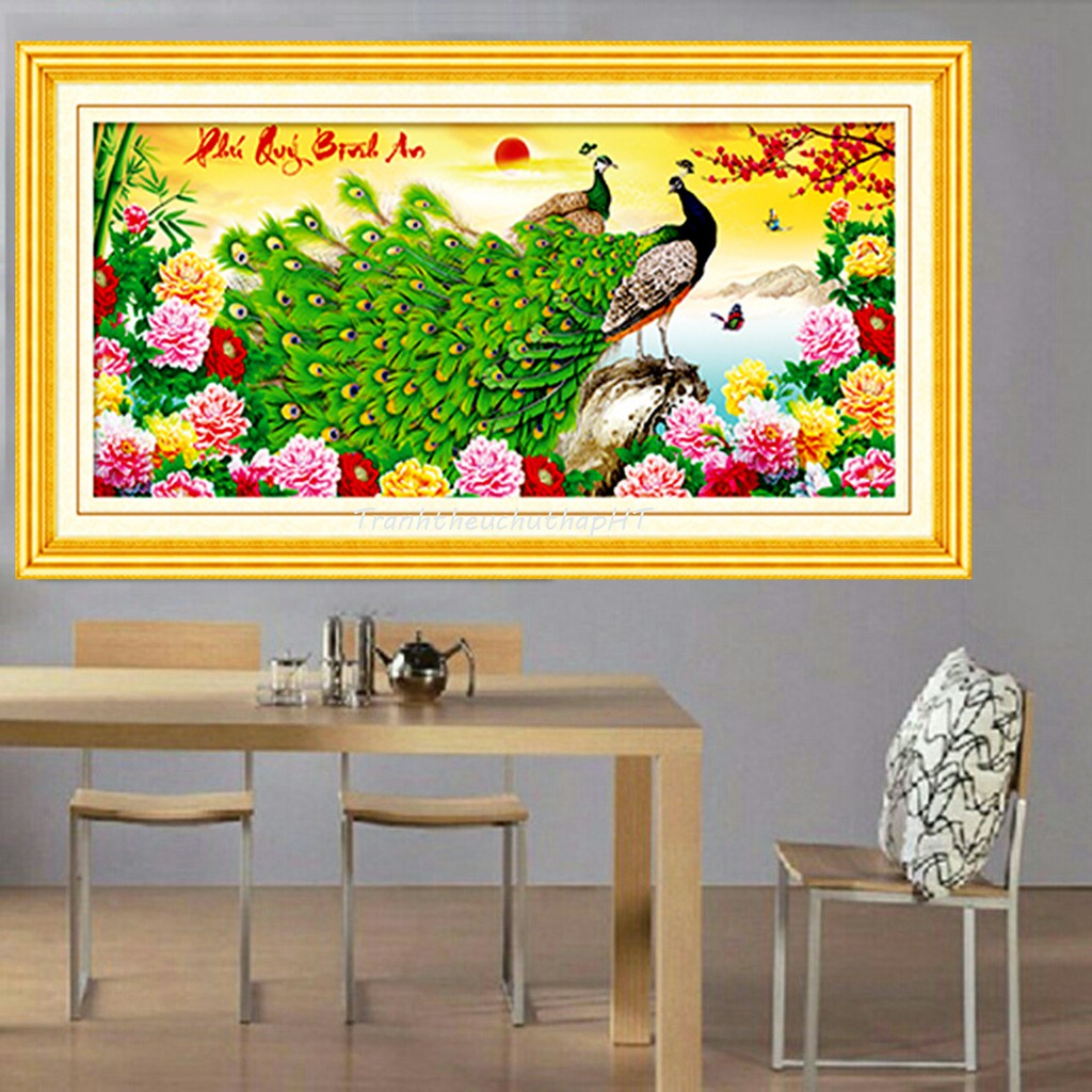 Tranh thêu phú quý bình an KT:96x47cm,tranh chưa thêu.Tặng kéo và xỏ chỉ.