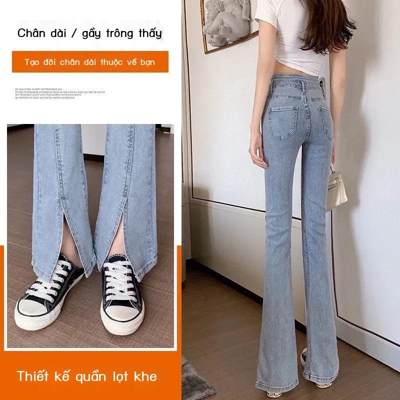 Quần Nữ Ống Loe denim Với Phần Đầu Xẻ