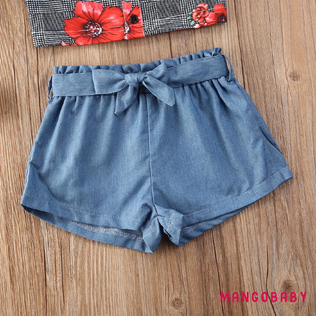 Set Áo Sơ Mi Tay Dài Thêu Hoa Hồng + Quần Short Ống Rộng Thời Trang Cho Bé Gái