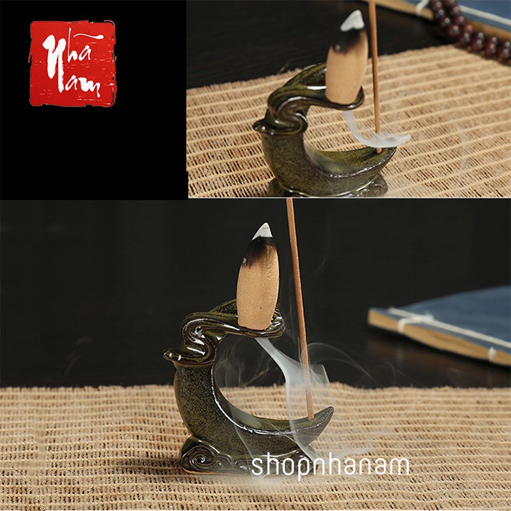 Thác khói trầm hương để bàn tặng 3 nụ trầm cung trăng nhỏ nguyệt vọng khê tâm