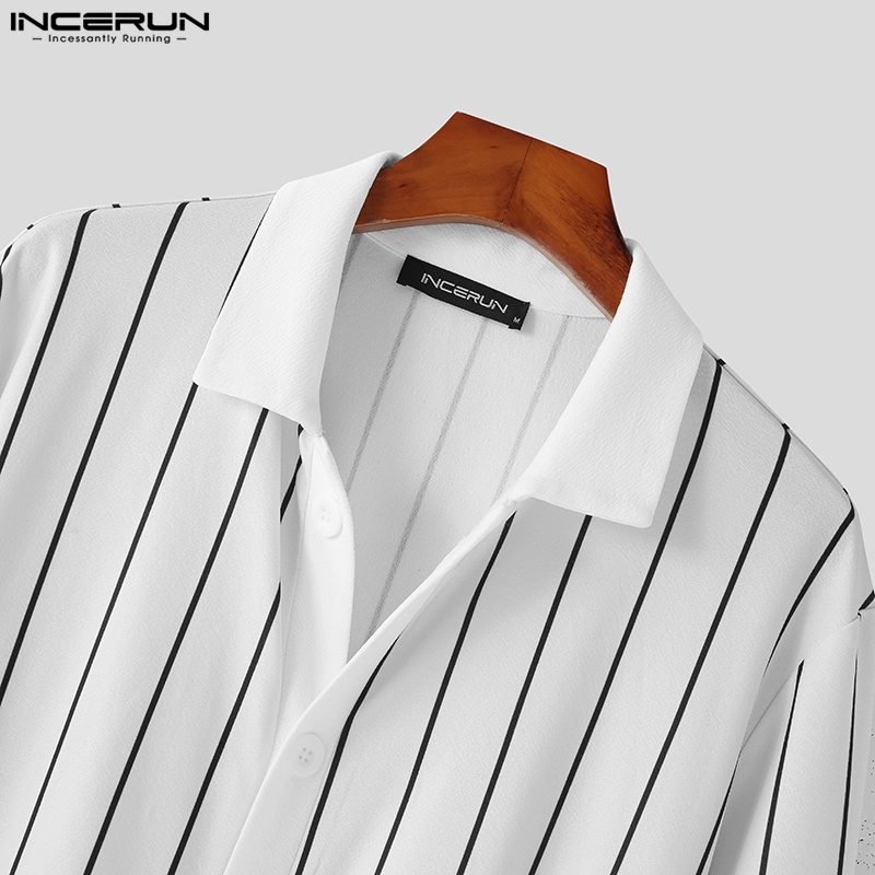 Áo khoác INCERUN kimono tay dài hoạ tiết kẻ sọc thời trang mùa thu cho nam giới